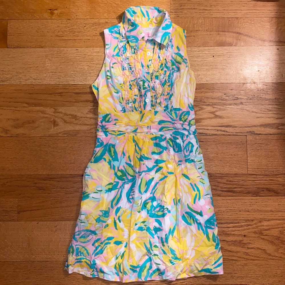Lilly Pulitzer ruffle lilet shirt dress 2 pockets